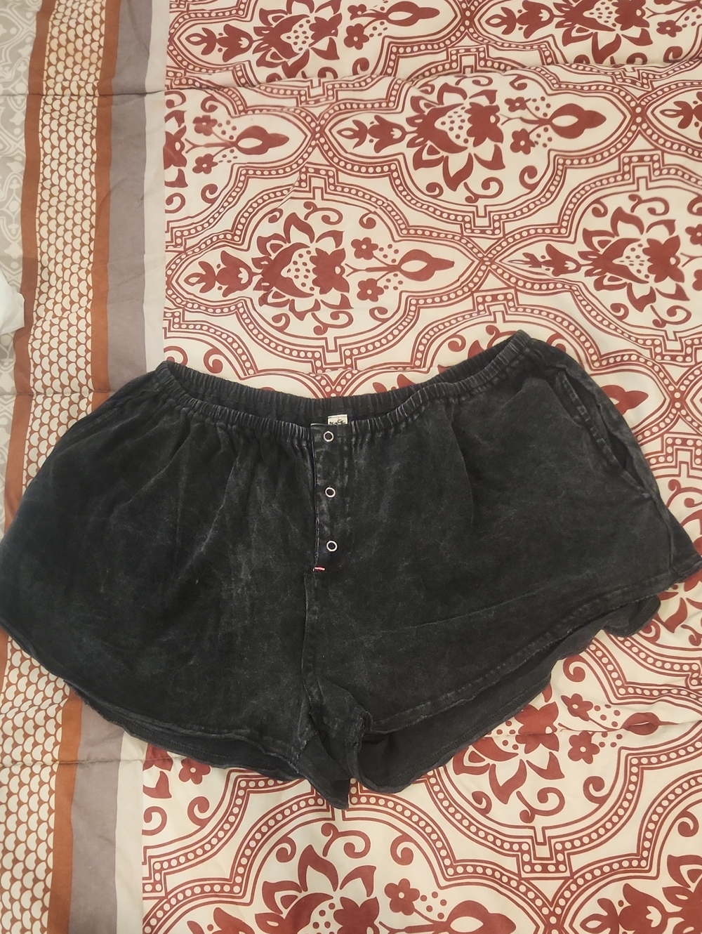 Free People Black Washed Cotton Shorts - Casual Elastic Waist